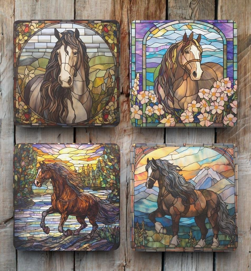 Clydesdale Glas in Lood onderzetters met houder, Huis en Inrichting, Ophalen of Verzenden, Nieuw