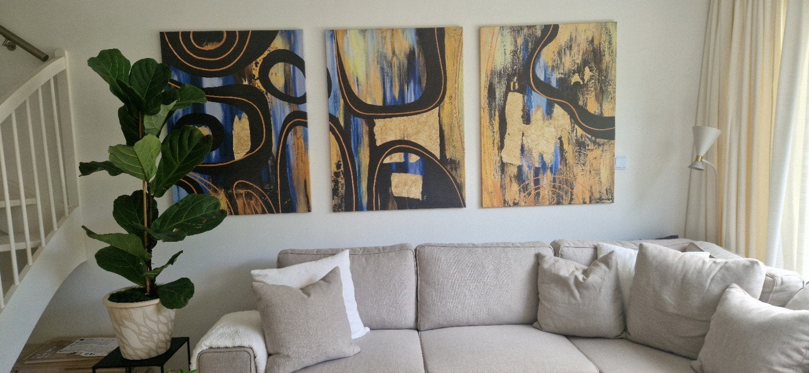 Set van 3 abstracte schilderijen - Modern kunstwerk, Ophalen