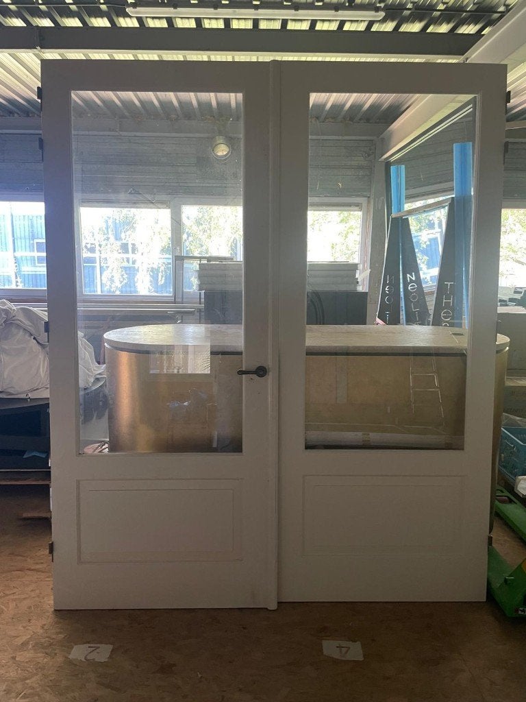Houten dubbele deuren met glas / massief stompe deuren, Doe-het-zelf en Verbouw, Deuren en Horren, Ophalen, Gebruikt, 80 tot 100 cm