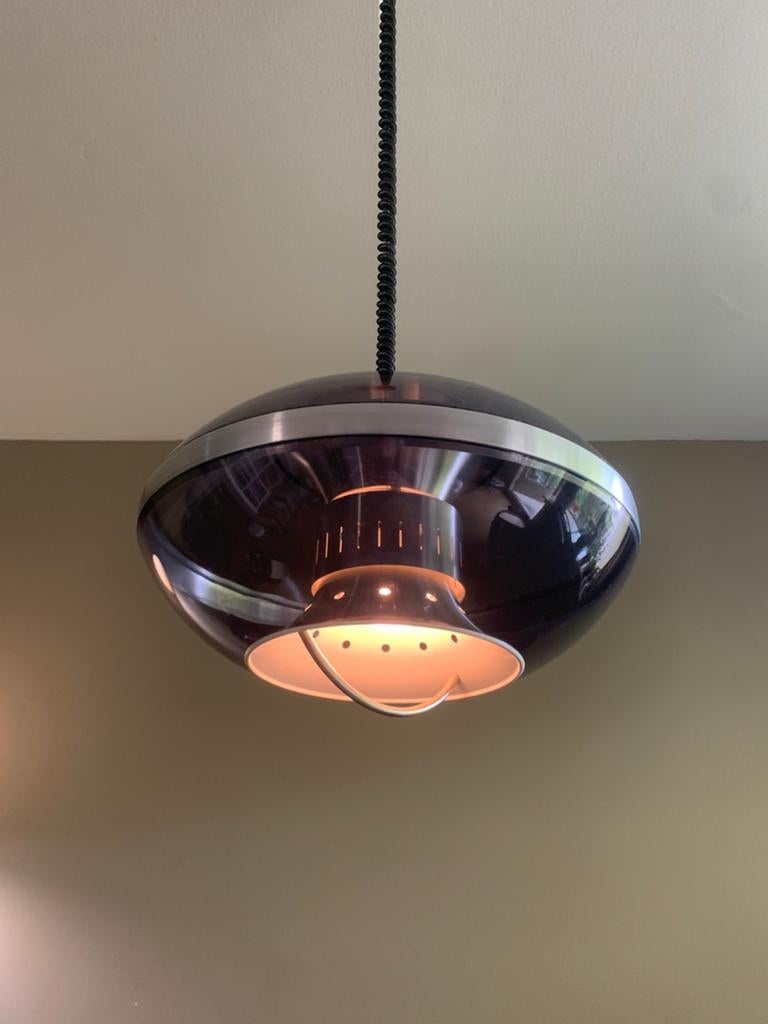 Vintage Dijkstra UFO hanglamp globe, Huis en Inrichting, Lampen | Hanglampen, Ophalen of Verzenden, Zo goed als nieuw, Metaal