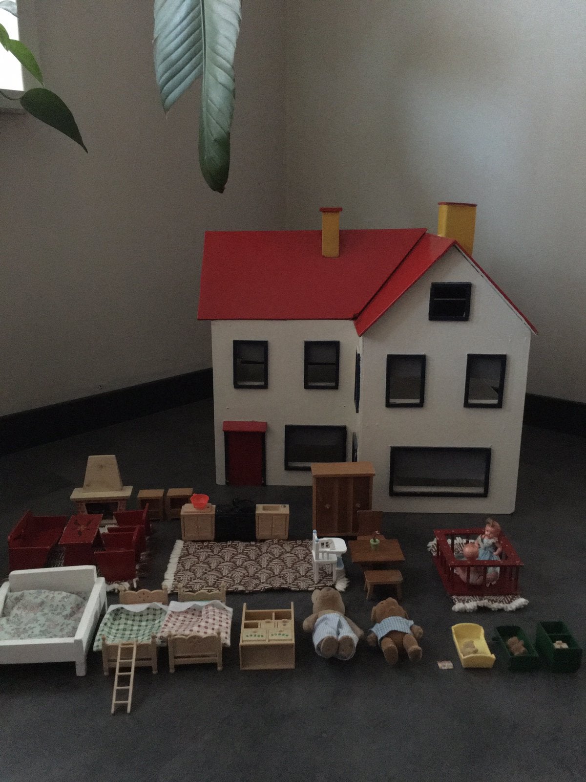 VINTAGE POPPENHUIS MET INTERIEUR, Ophalen of Verzenden, Gebruikt