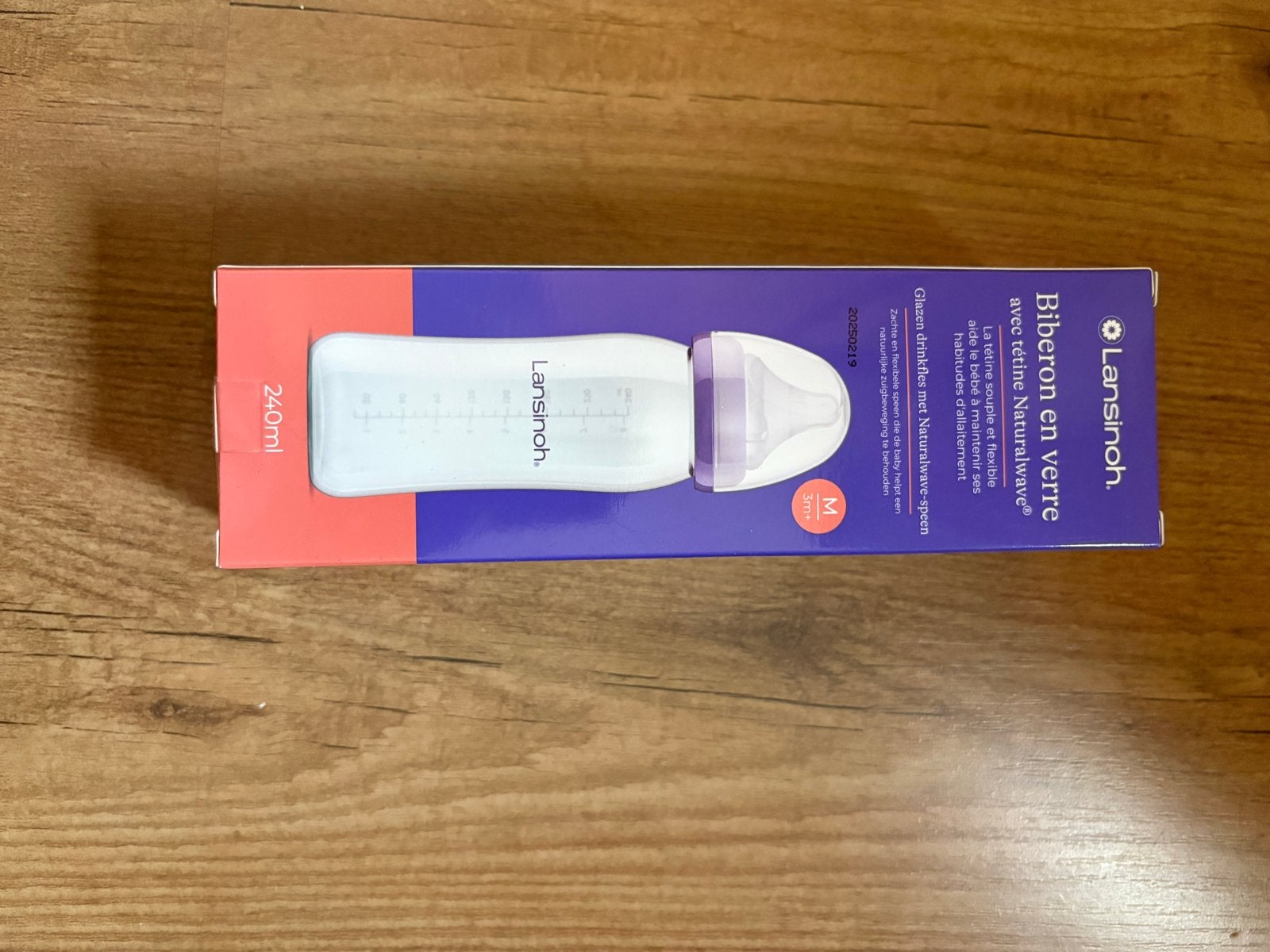 Lansinoh Glazen Babyfles 240ml met NaturalWave Speen M, Ophalen, Nieuw, BPA-vrij, Babyfles