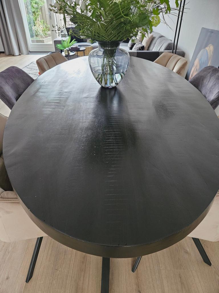 Ovale zwarte eettafel 220 x 110 cm, Ophalen, Gebruikt, 100 tot 150 cm, 200 cm of meer
