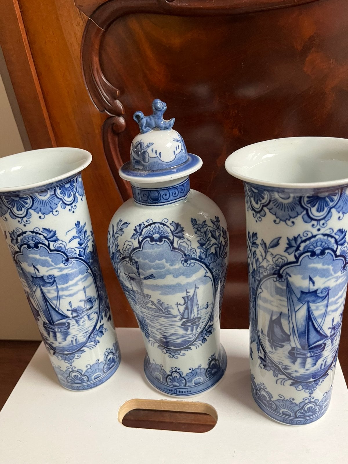 Prachtige Delfts Blauwe Vazen Set - Handgeschilderd, Antiek en Kunst, Ophalen of Verzenden