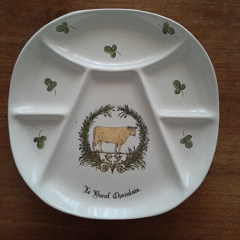 3 fondueborden Le Boeuf Charolais, Porcelaine d'Auteuil, Gebruikt, Ophalen of Verzenden, Bord(en), Overige stijlen