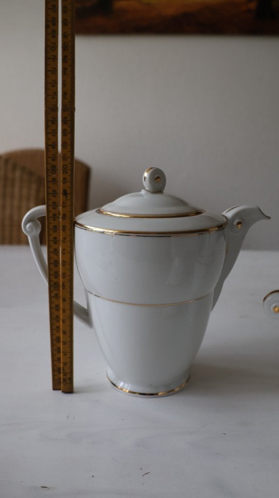 Frans koffiestel porselein wit met goud decoratie, Ophalen of Verzenden