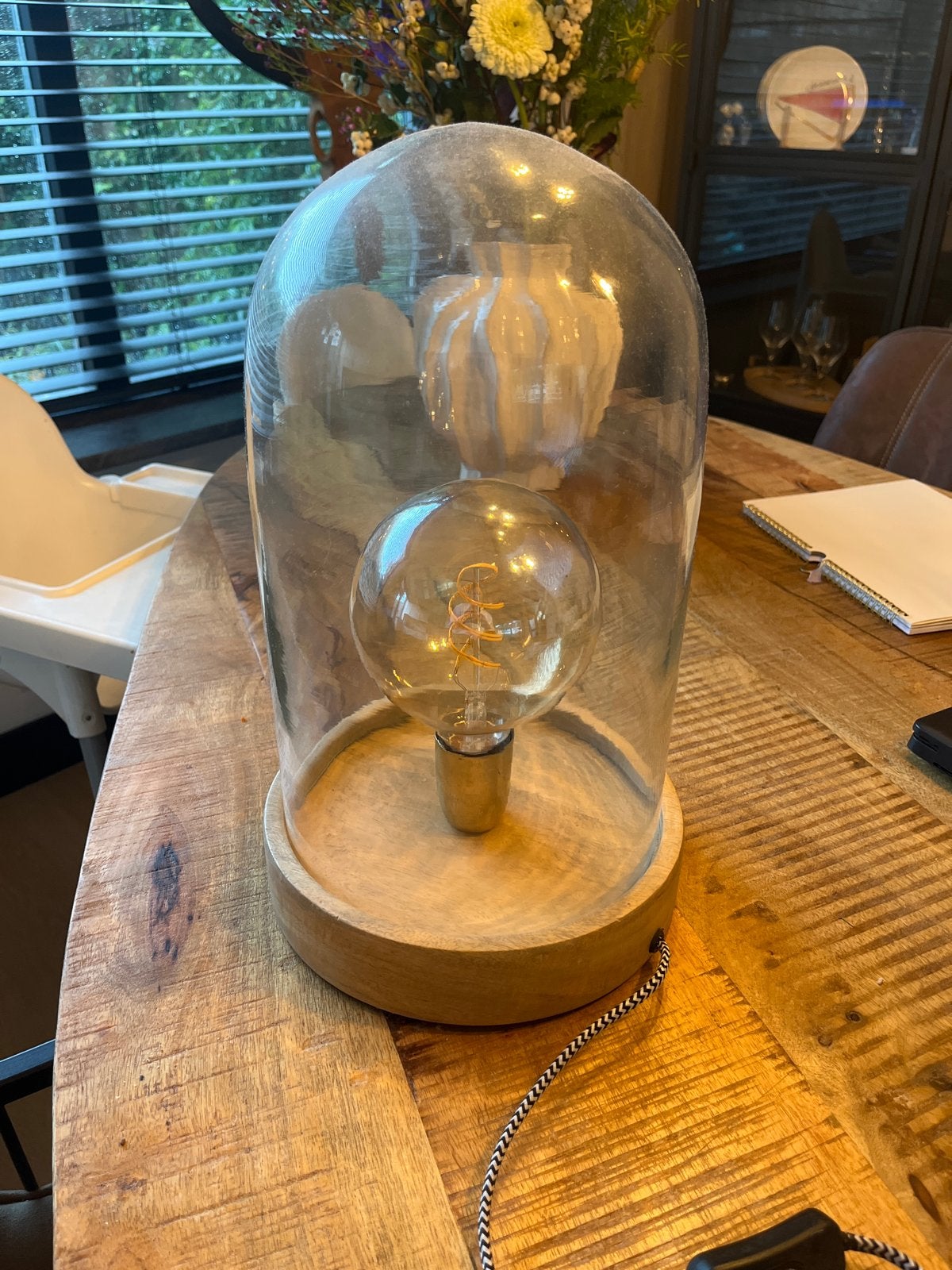 Tafellamp met glazen stolp en slimme wifi lichtbol, Ophalen, Dimbaar, Glas, Sfeerlamp