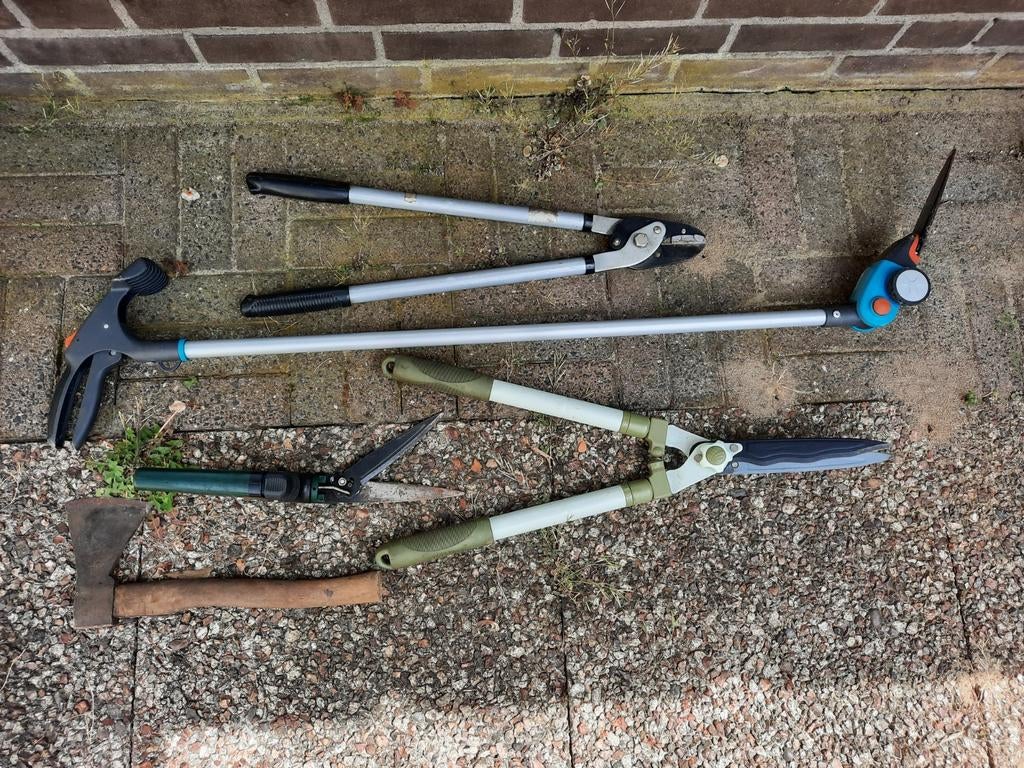 Takkenschaar, heggenschaar, grasscharen en bijl, Ophalen of Verzenden, Gebruikt, Elektrisch