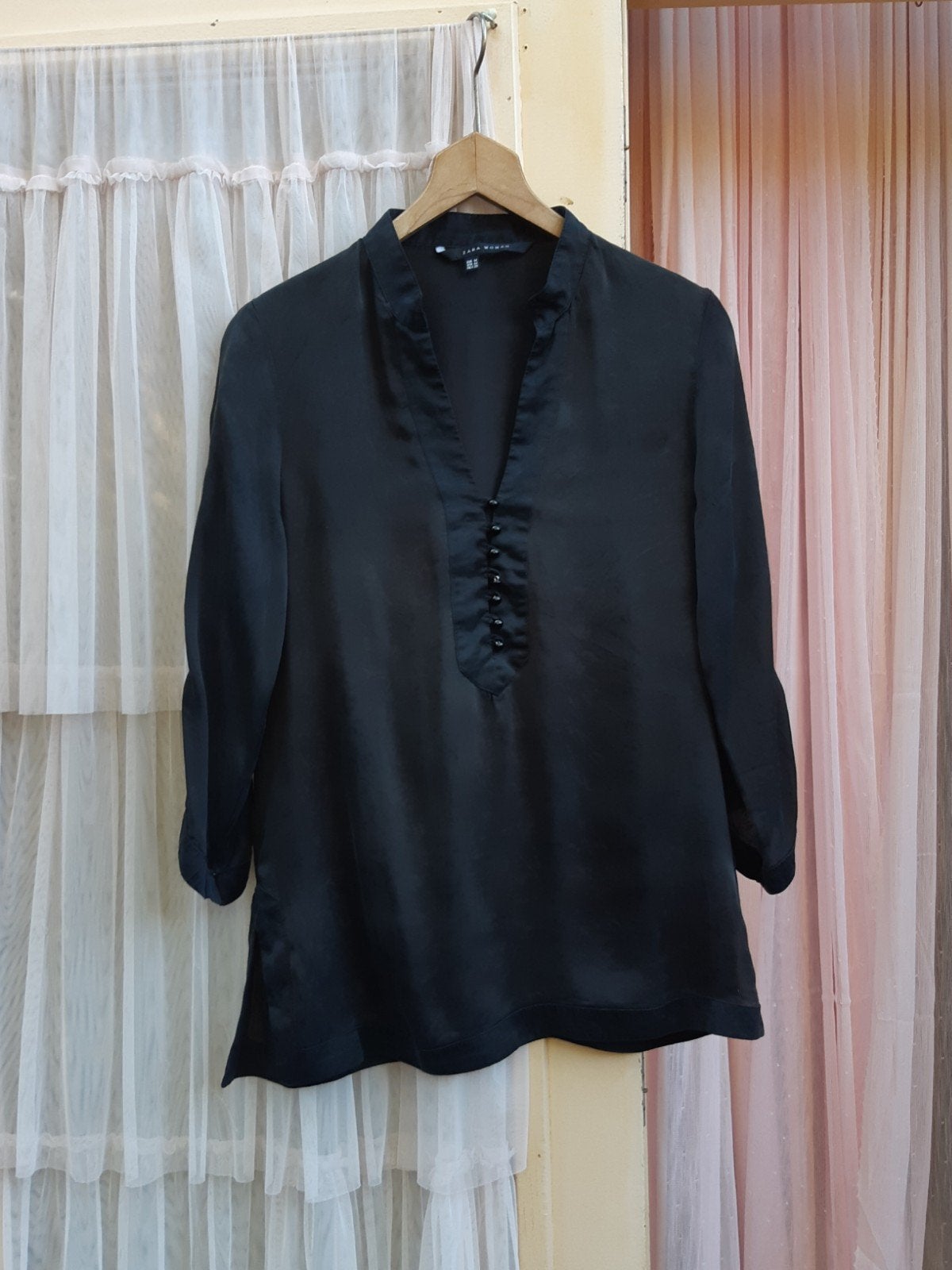 Zara nwe zwarte 100% zijde blouse silk top tuniek S M, Kleding | Dames, Blouses en Tunieken, Maat 38/40 (M), Ophalen of Verzenden