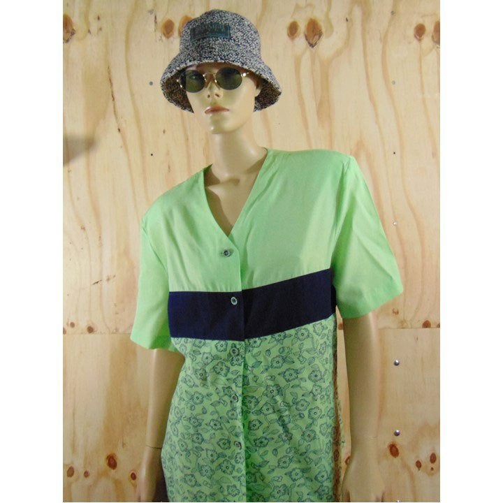 Vintage 90s groen en donkerblauwe blouse maat 42, Verzenden, Maat 42/44 (L), Zo goed als nieuw, Vintage