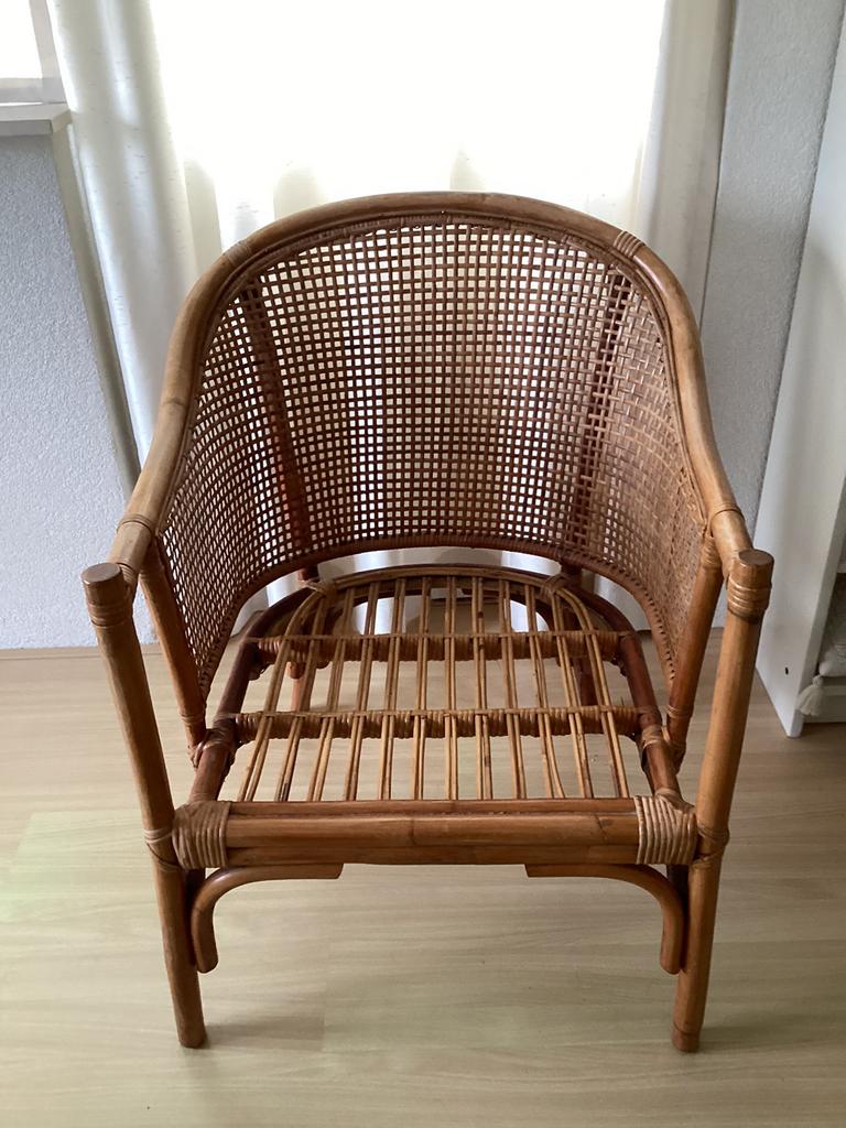Vintage half rond rotan ,webbing stoeltje, Ophalen