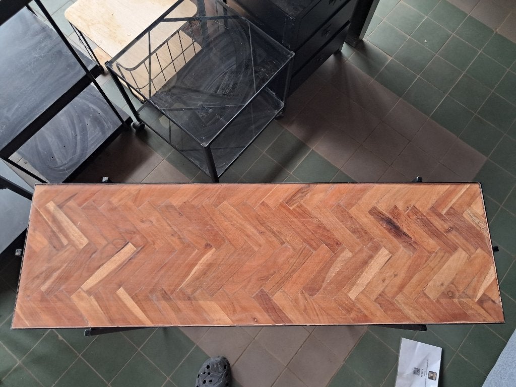 Sidetable industrieel visgraat consoletafel zwart  CS27268, Ophalen, Gebruikt, 100 tot 150 cm, Overige houtsoorten
