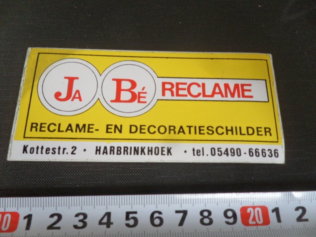sticker harbrinkhoek Ja Bé reclame en decoratieschilder, Ophalen of Verzenden, Zo goed als nieuw