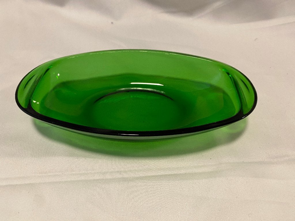 Retro VERECO klein groen persglazen ovaal schaaltje, Gebruikt, Ophalen of Verzenden, Overige stijlen, Glas