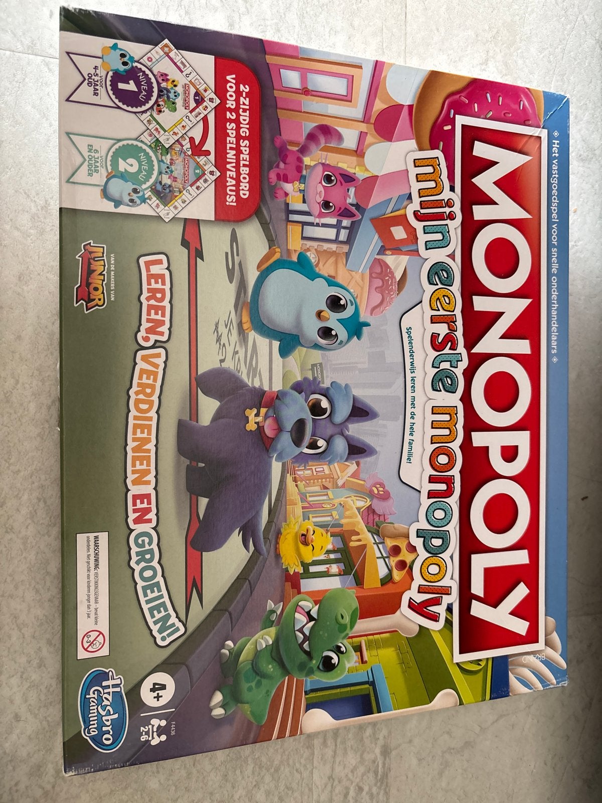 Mijn Eerste Monopoly - Leerzaam Bordspel voor Kinderen, Drie of vier spelers, Ophalen of Verzenden, Zo goed als nieuw