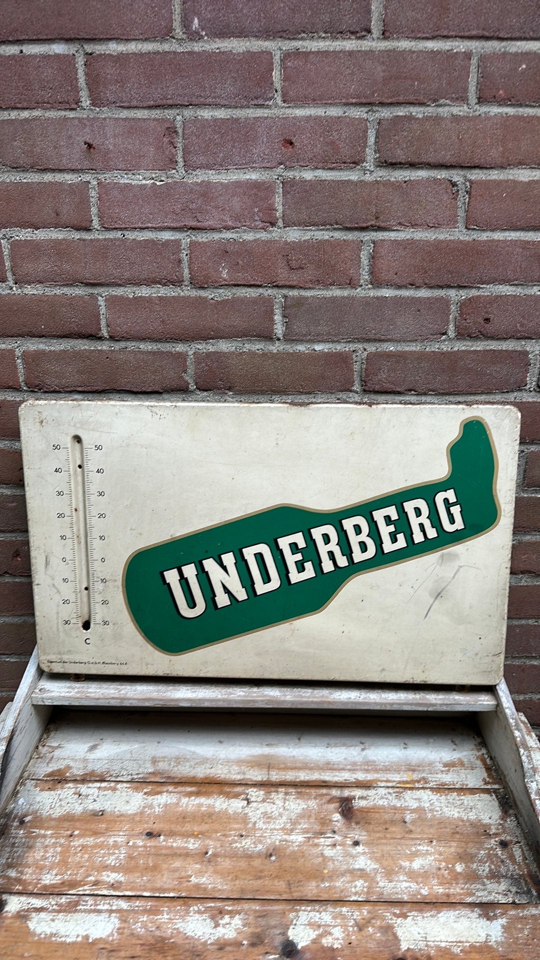 Underberg thermometer emaille reclamebord, Verzamelen, Ophalen of Verzenden, Gebruikt, Reclamebord
