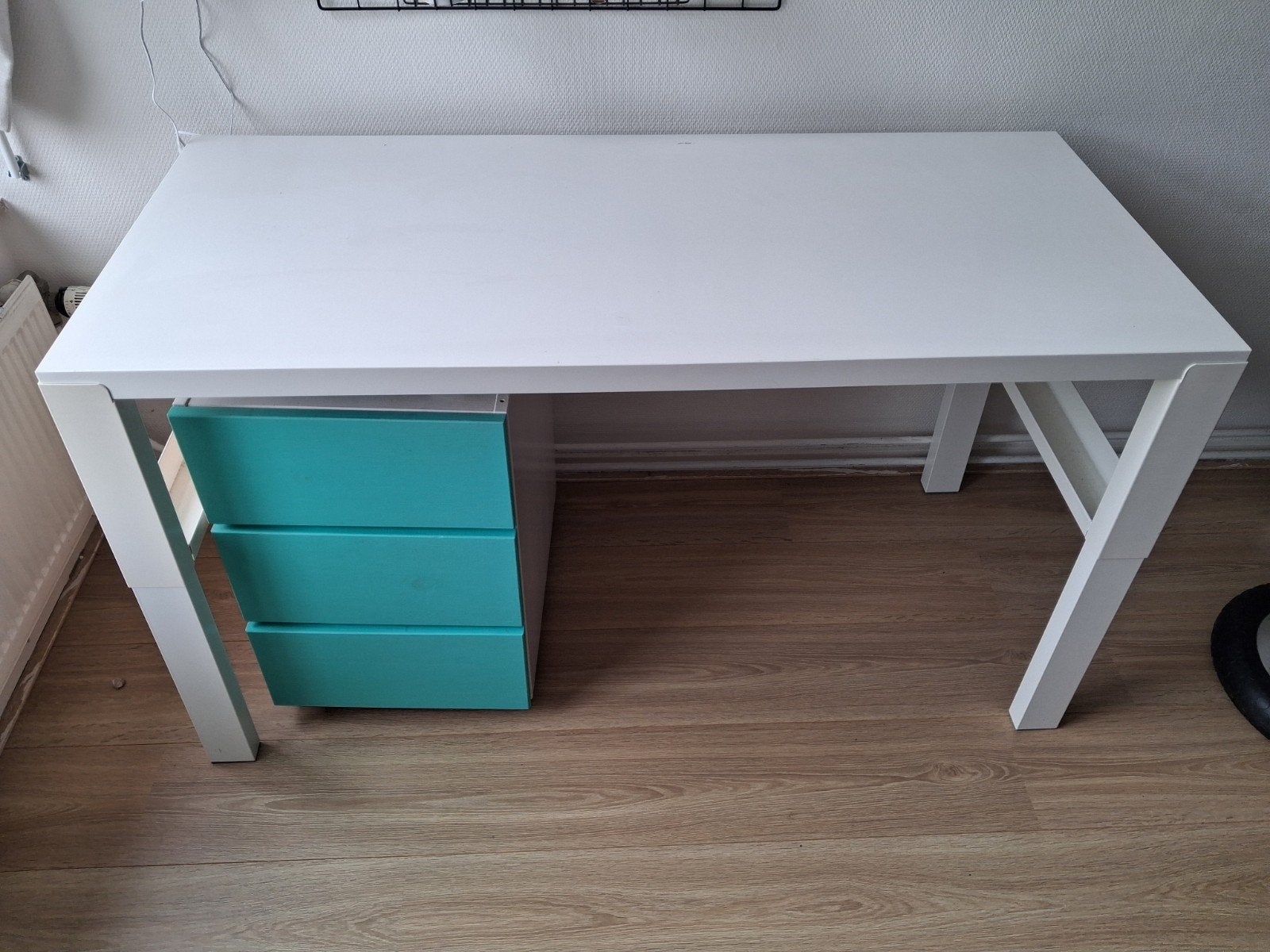 Wit in hoogte verstelbaar bureau met Ikea Ivar ladeblok, Ophalen, Gebruikt, 96 cm, Kinderbureau