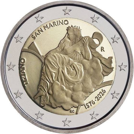 2 euro San Marino “450e Sterfdag Tiziano’’ Proof 2026, Postzegels en Munten, Munten | Europa | Euromunten, Verzenden, San Marino