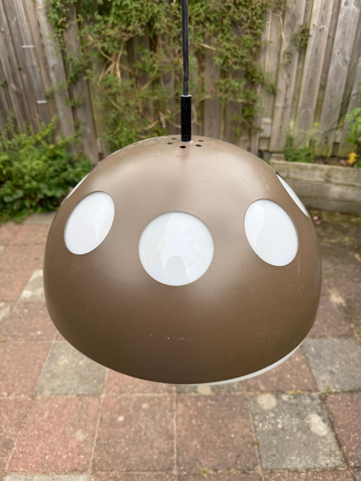 Vintage Bolvormige Hanglamp met Gaten - Jaren '70 Stijl, Ophalen, Gebruikt, Metaal, E27 (groot)