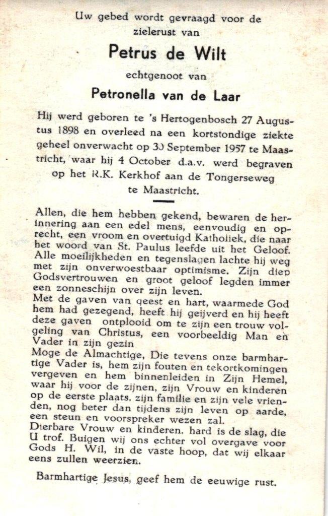 Wilt de Petrus 's-Hertogenbosch 1898-1957 Maastricht, Verzamelen, Ophalen of Verzenden