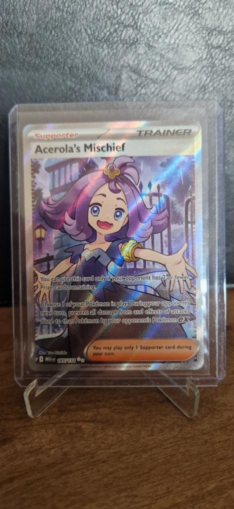 Acerola's Mischief Full Art Supporter 165/132, Ophalen of Verzenden, Zo goed als nieuw, Losse kaart, Foil