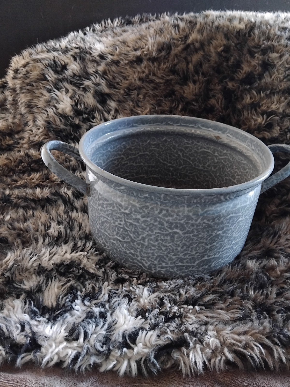 Vintage geëmailleerde pot met handvatten, Ophalen of Verzenden