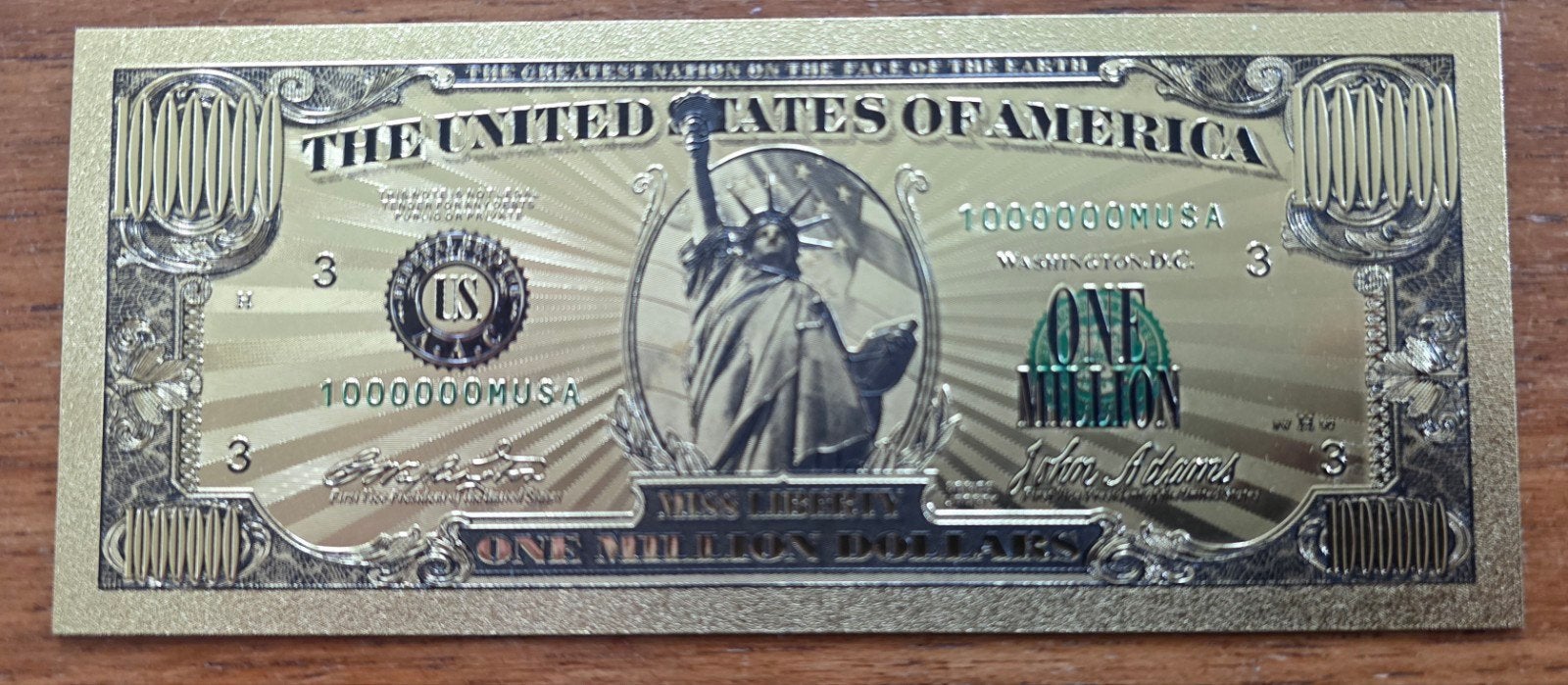 24 karaat goud gold plated bankbiljet Amerika 1 miljoen doll, Verzenden, Noord-Amerika, Los biljet