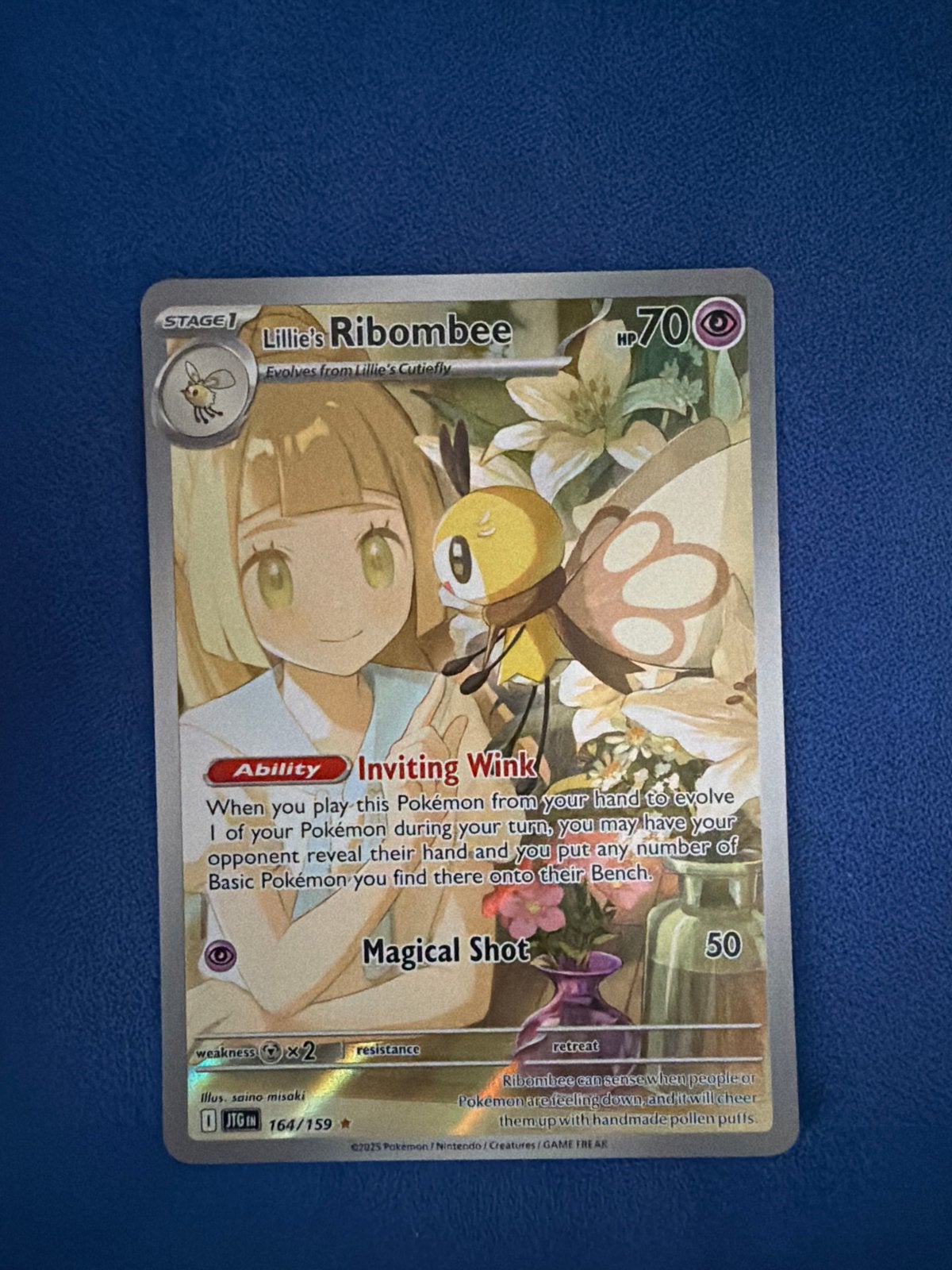 Lillie's Ribombee 164/159 Full Art Pokemon Kaart, Ophalen of Verzenden, Zo goed als nieuw, Losse kaart