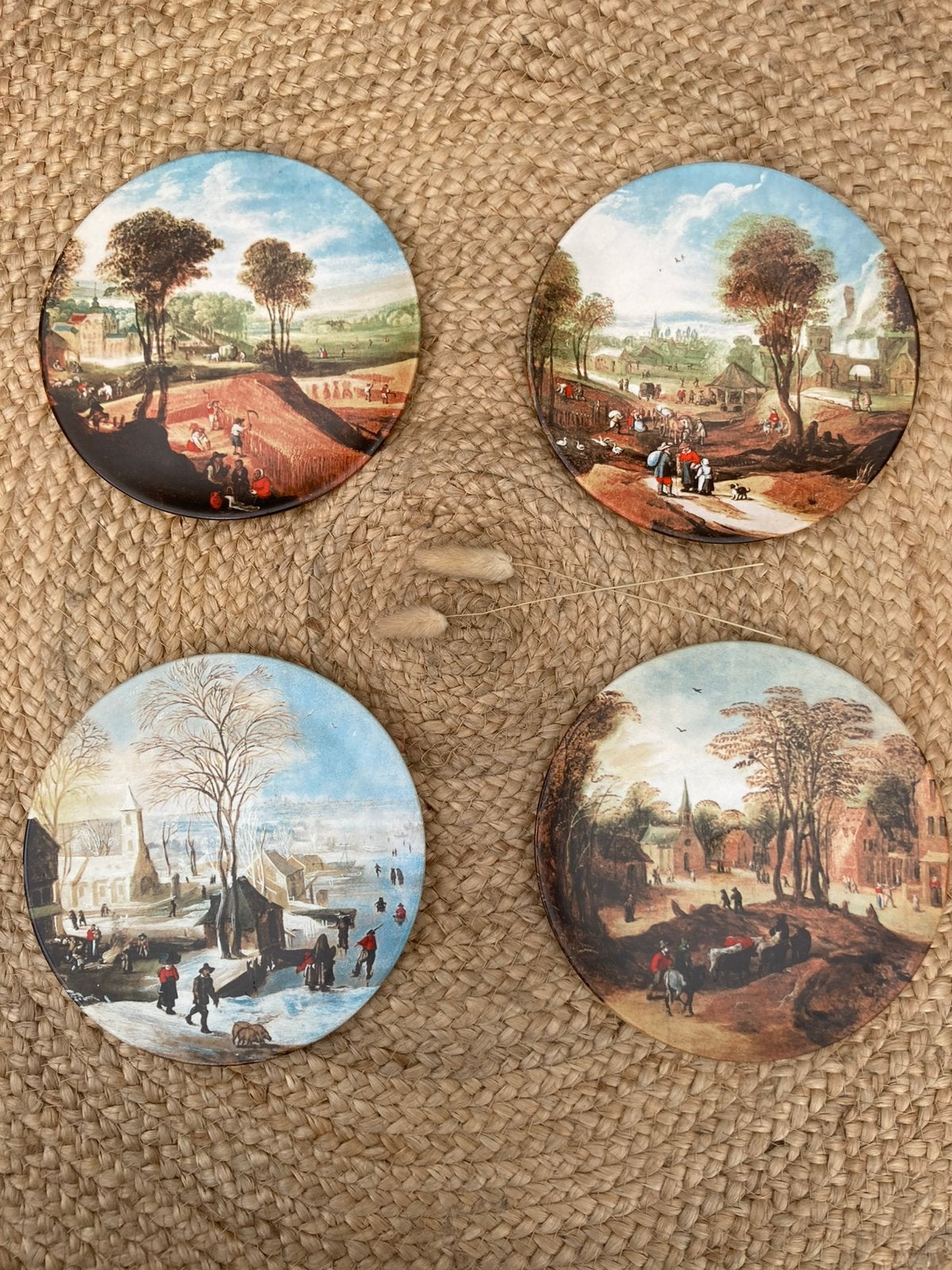Vintage wandbordjes jaargetijden, Ophalen of Verzenden