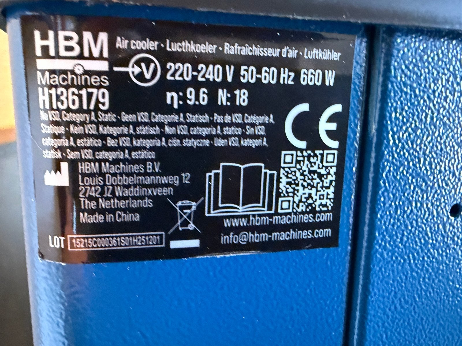 HBM Machines H136179 Luchtkoeler - 660W - Zo goed als nieuw, 3 snelheden of meer, Ophalen of Verzenden, Zo goed als nieuw, Energieklasse A of zuiniger