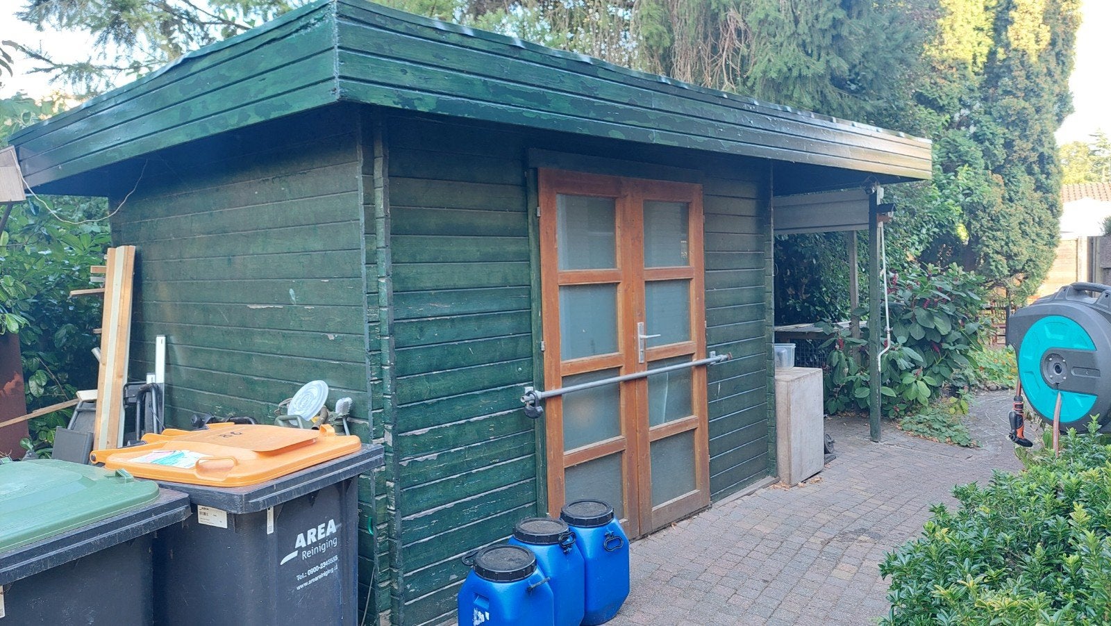 Houten tuinhuis met overkapping, Ophalen, Tuinhuis, 250 tot 500 cm, 2 ramen