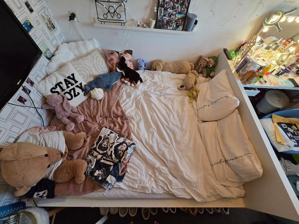 tweepersoons bed bed met lattenbodems en matrassen, Ophalen, Gebruikt, 210 cm, Tweepersoons