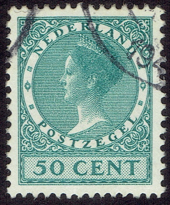 Nederland 1934, Wilhelmina “Veth”, 50 cent, wm, blauwgroen, Verzenden, T/m 1940, Gestempeld