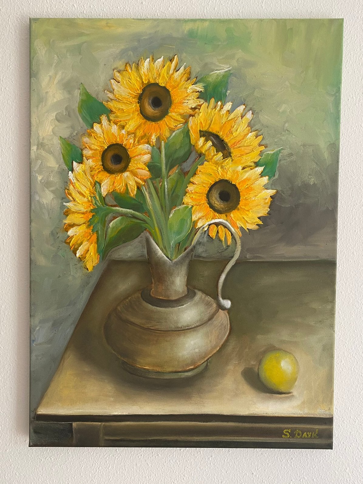 Zonnebloemmen in een vaas, 50X70 cm, Ophalen