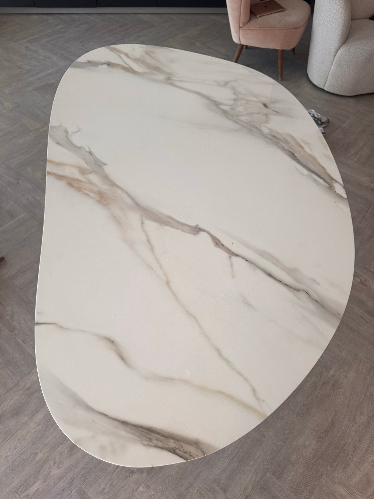 Moderne eettafel/bureau keramiek marmerlook blad KAS20, Ophalen, 100 tot 150 cm, Zo goed als nieuw, Overige vormen