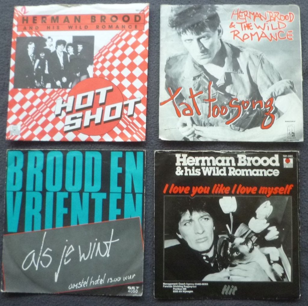 4x Singletjes 45 toeren HERMAN BROOD en WILD ROMANCE, Cd's en Dvd's, Gebruikt, 7 inch, Ophalen of Verzenden, Pop