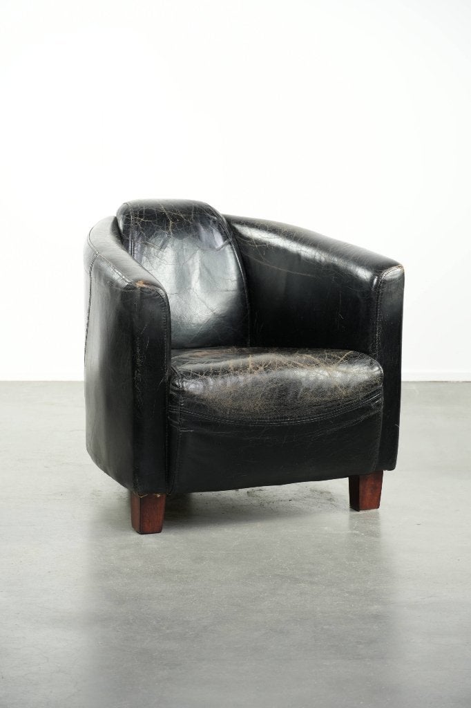 Rundleren aviator fauteuil in stoer zwart vintage rundleer, Ophalen, Gebruikt, Aviator, /