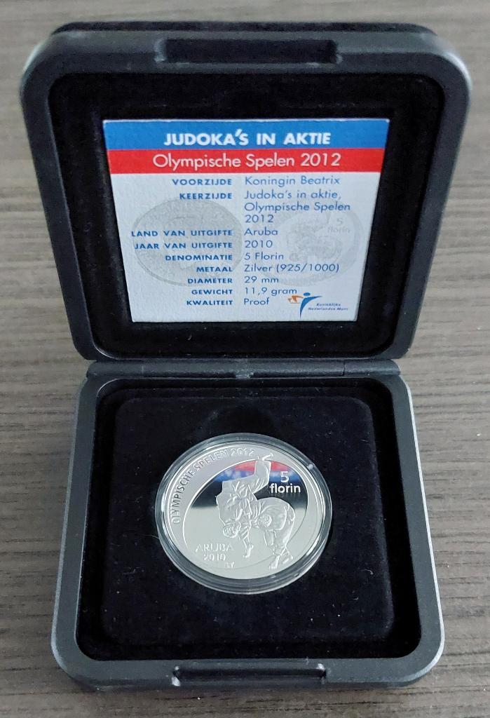 Aruba 5 florin 2010 Judoka's Proof, Ophalen of Verzenden, Koningin Beatrix, Overige waardes