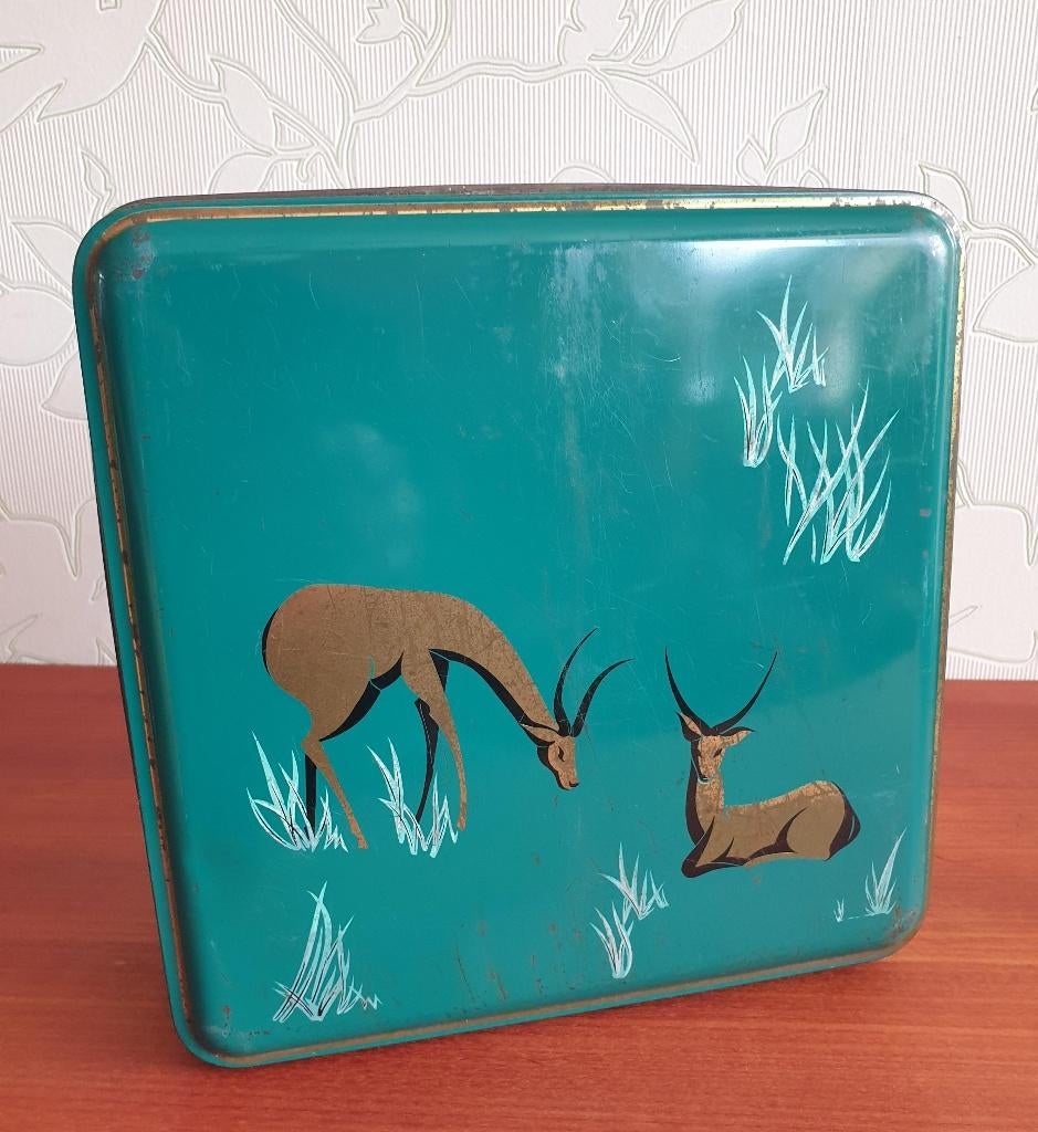 te koop: oud vierkant blik herten, retro vintage, Ophalen of Verzenden, Gebruikt, Overige