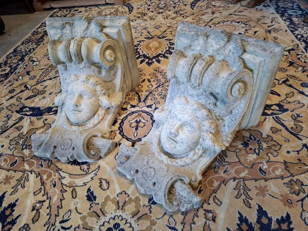 Vintage beton ornament console 2x erg stoer! Zie foto's ,, Tuin en Terras, Ophalen, Gebruikt, Beton