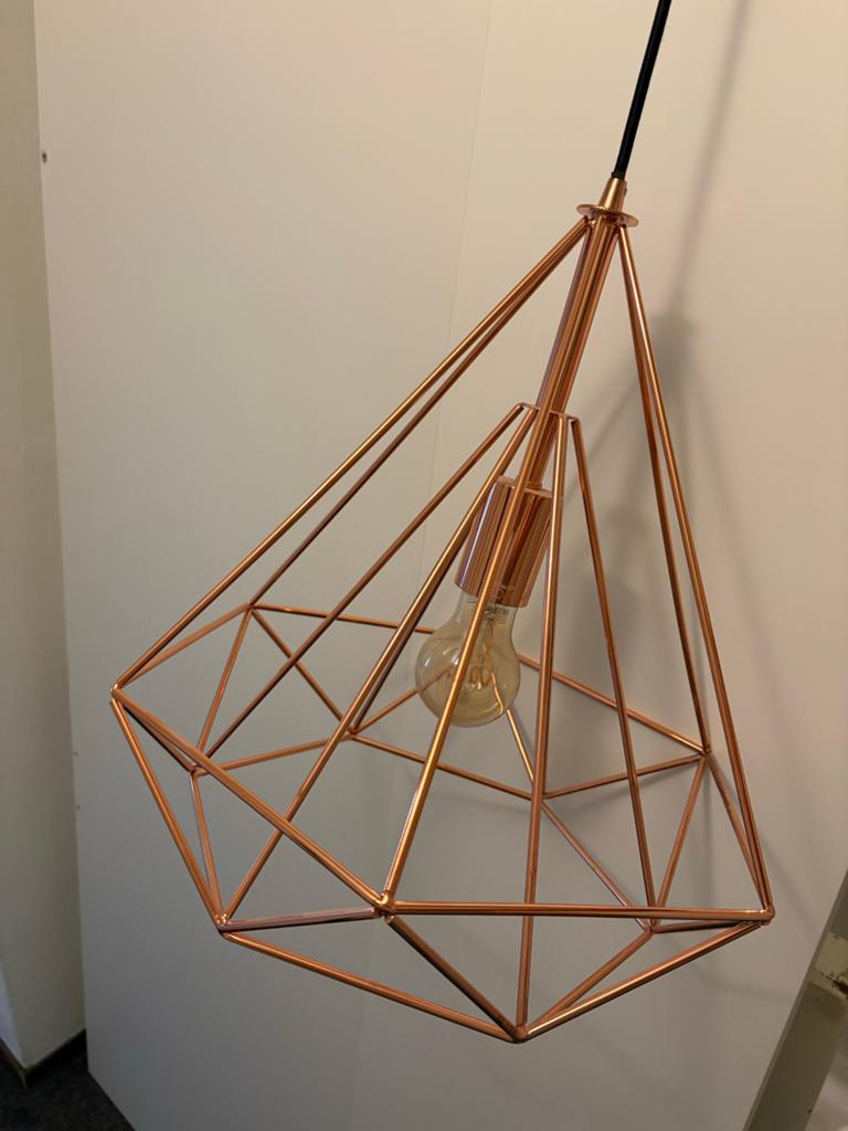 Koperkleurige geometrische hanglamp, Ophalen, Zo goed als nieuw, Rond
