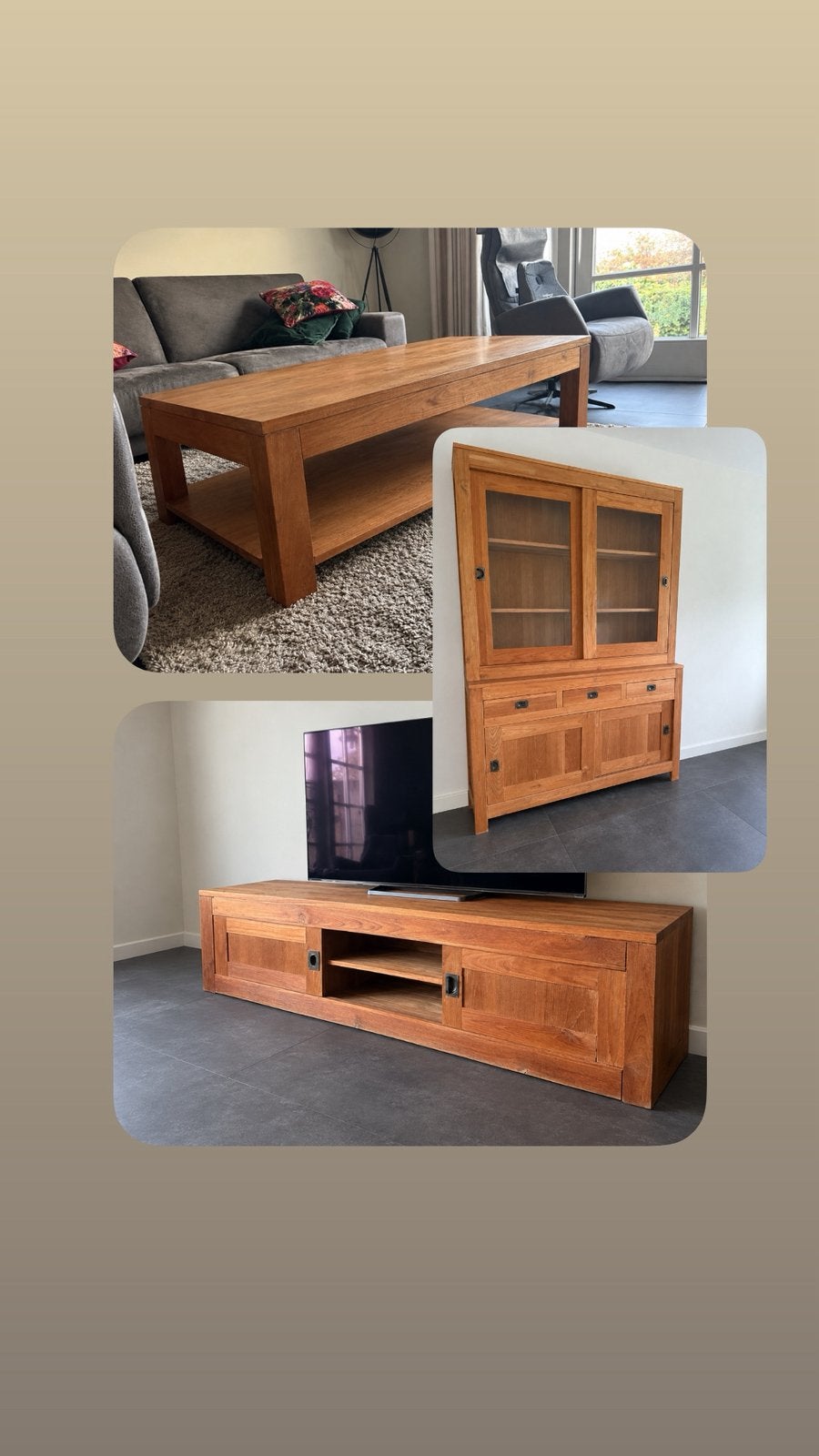 Te koop: buffetkast, tv-meubel en salontafel, Ophalen, 150 tot 200 cm, Teakhout, Zo goed als nieuw