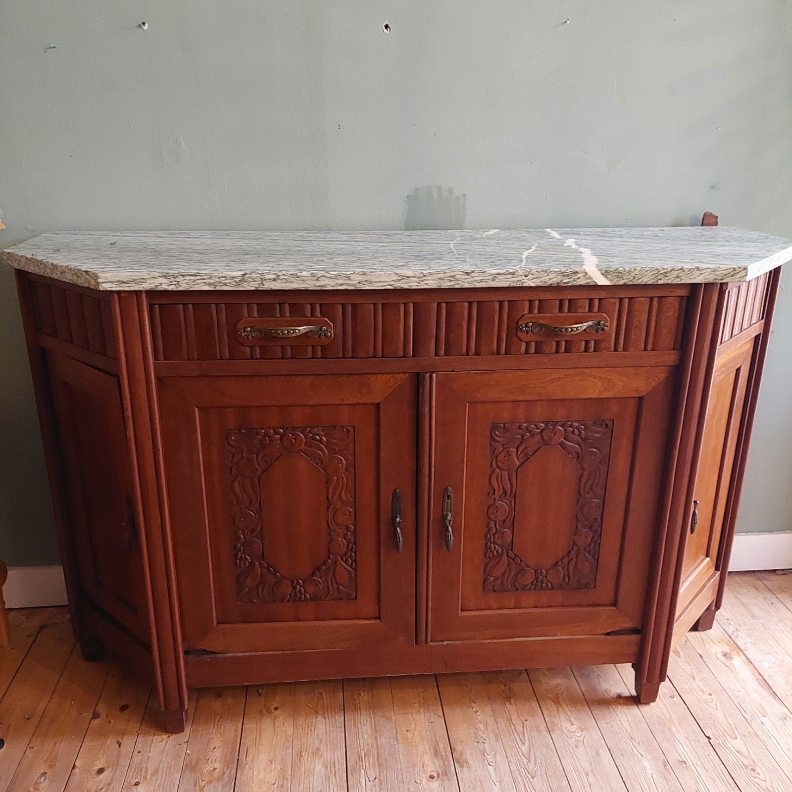 Lucky Vintage antiek hoog dressoir marmeren blad met spiegel, Ophalen of Verzenden