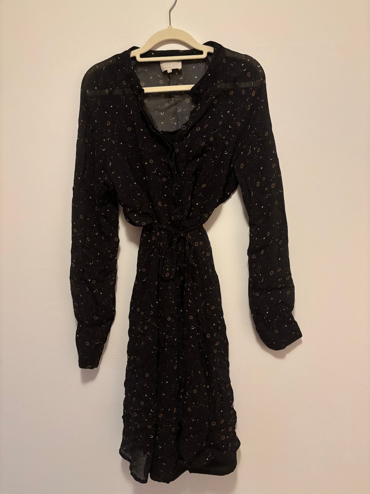 Minus jurk met sterren- en maanprint, maat 36, Kleding | Dames, Zwart, Ophalen of Verzenden, Zo goed als nieuw, Knielengte