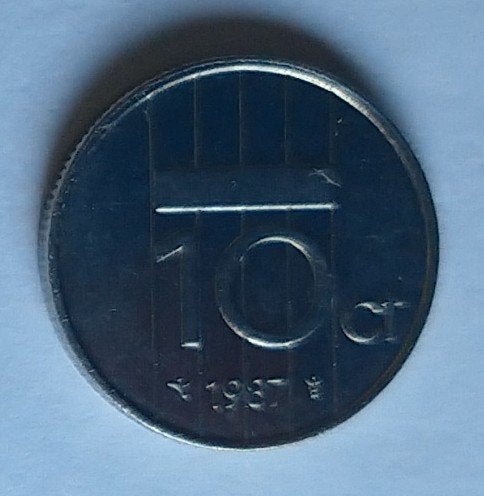 10 cent 1987 munt, volgnr 12.0, Postzegels en Munten, Ophalen of Verzenden, Koningin Beatrix, Overige waardes, Losse munt