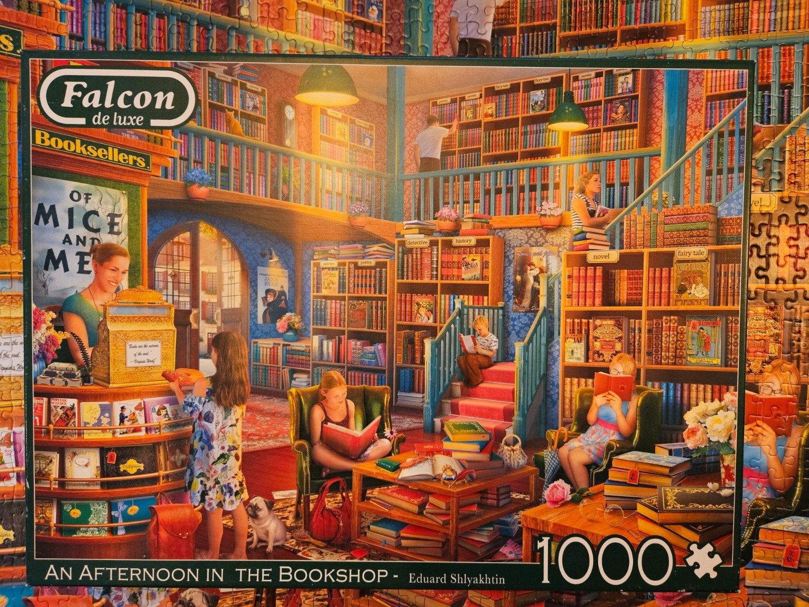 Falcon puzzel 1000 An afternoon in the bookshop, Ophalen of Verzenden, 500 t/m 1500 stukjes, Gebruikt, Legpuzzel