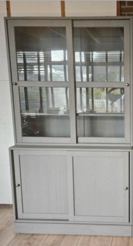 Havsta vitrinekast grijs, Ophalen, Gebruikt, 100 tot 150 cm, 200 cm of meer