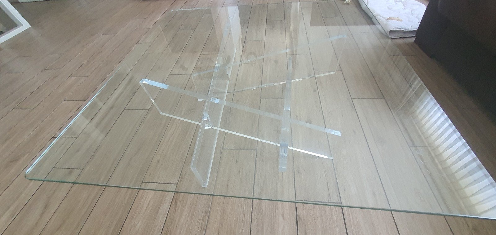 Glazen salontafel 1x1 meter, Ophalen, Gebruikt, Vierkant, Glas