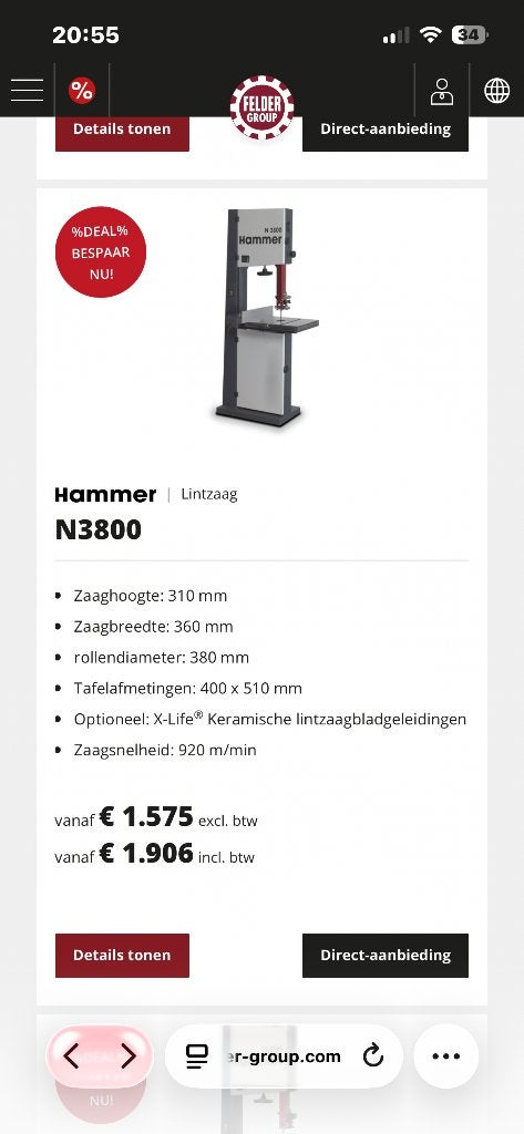 Hammer N3800 lintzaag, Ophalen, Hammer N3800, 70 mm of meer, Zo goed als nieuw