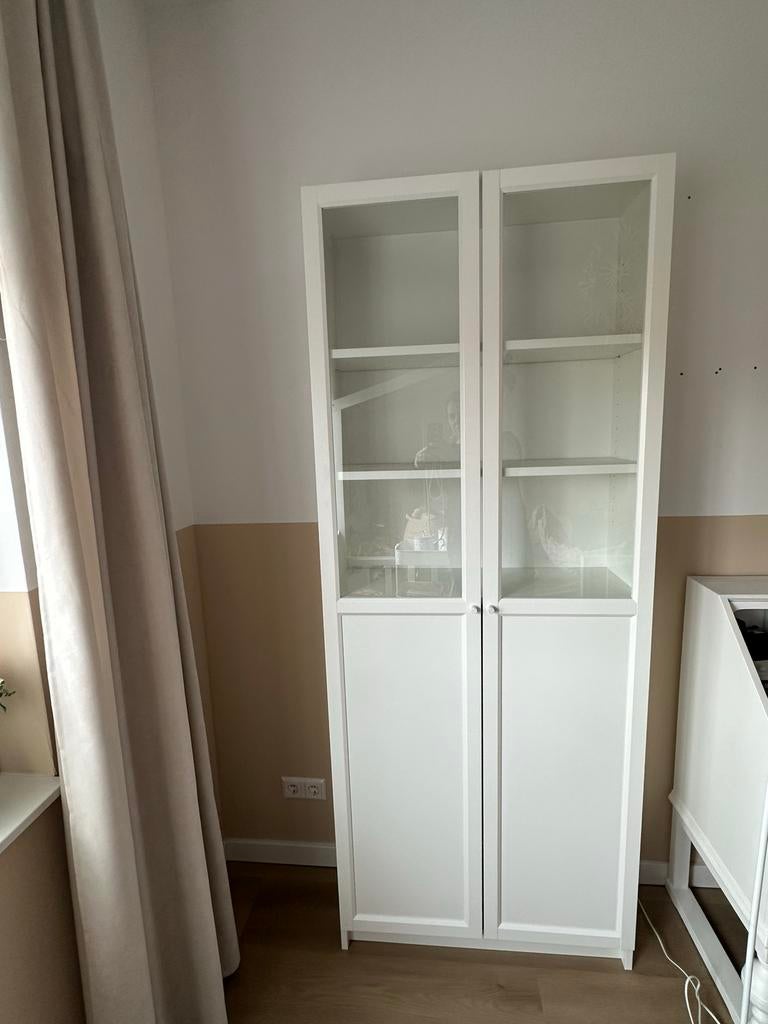 Witte Billy boekenkast met glazen deuren - Zo goed als nieuw, Huis en Inrichting, Ophalen, 200 cm of meer, 50 tot 100 cm, 25 tot 50 cm